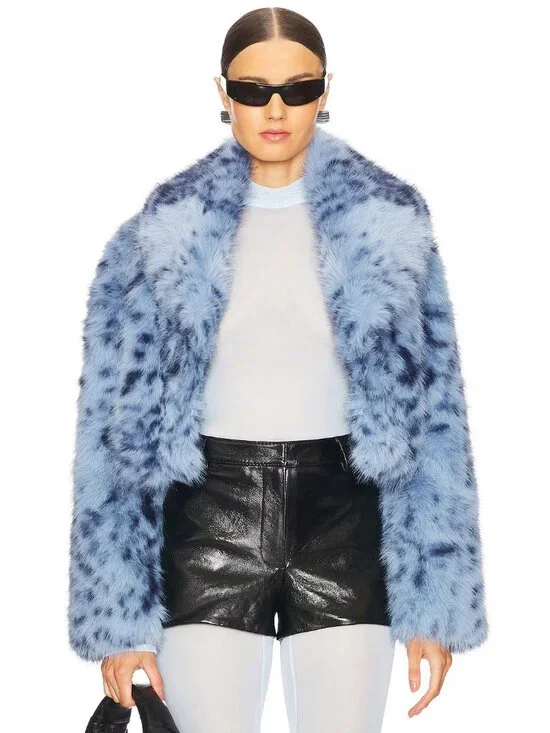 LAMARQUE Danika Faux Fur Coat in Blue Leopard - Picture 2 of 5
